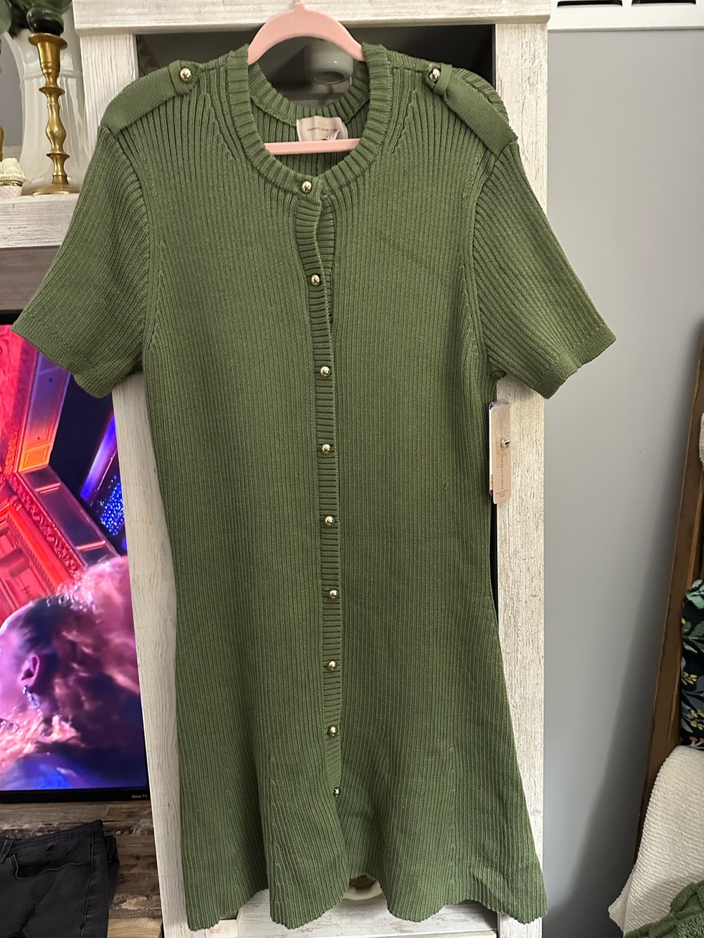 French Connection Olive Green Ribbed Knit Sweater